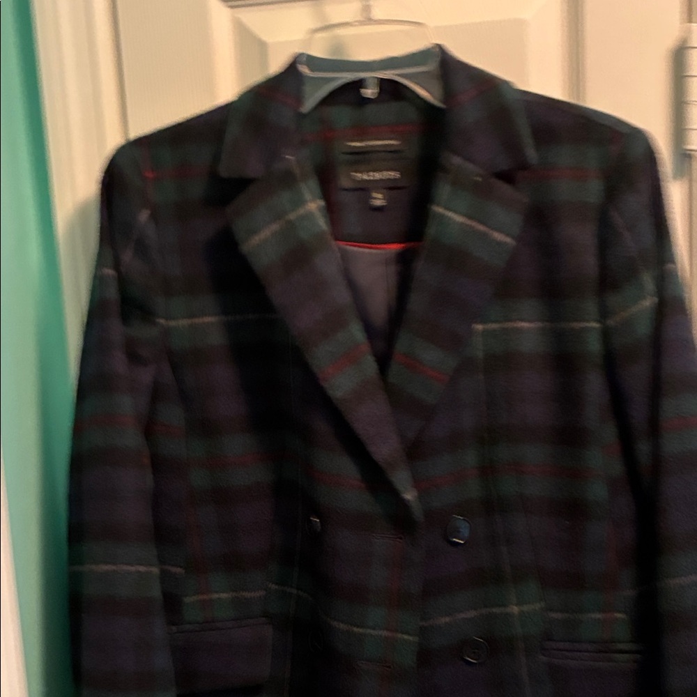Talbots Navy and Red Plaid Wool Blazer
